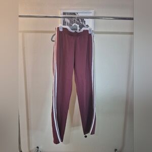 Women's Wide Leg Pants in Maroon with White Stripes